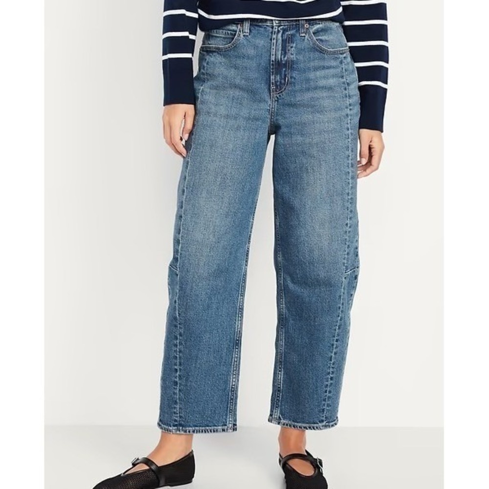 Old Navy 16 High-Rise Barrel Leg Jeans Blue Boho Streetwear Summer Minimalist